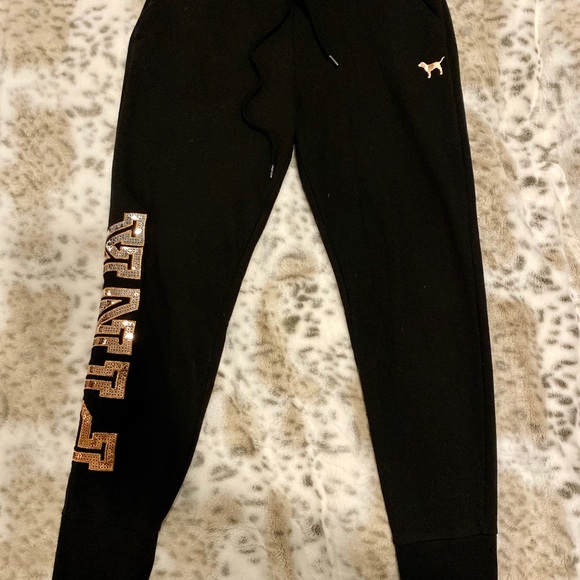 New! VS PINK Bling rose gold sequin skinny jogger - Picture 2 of 4